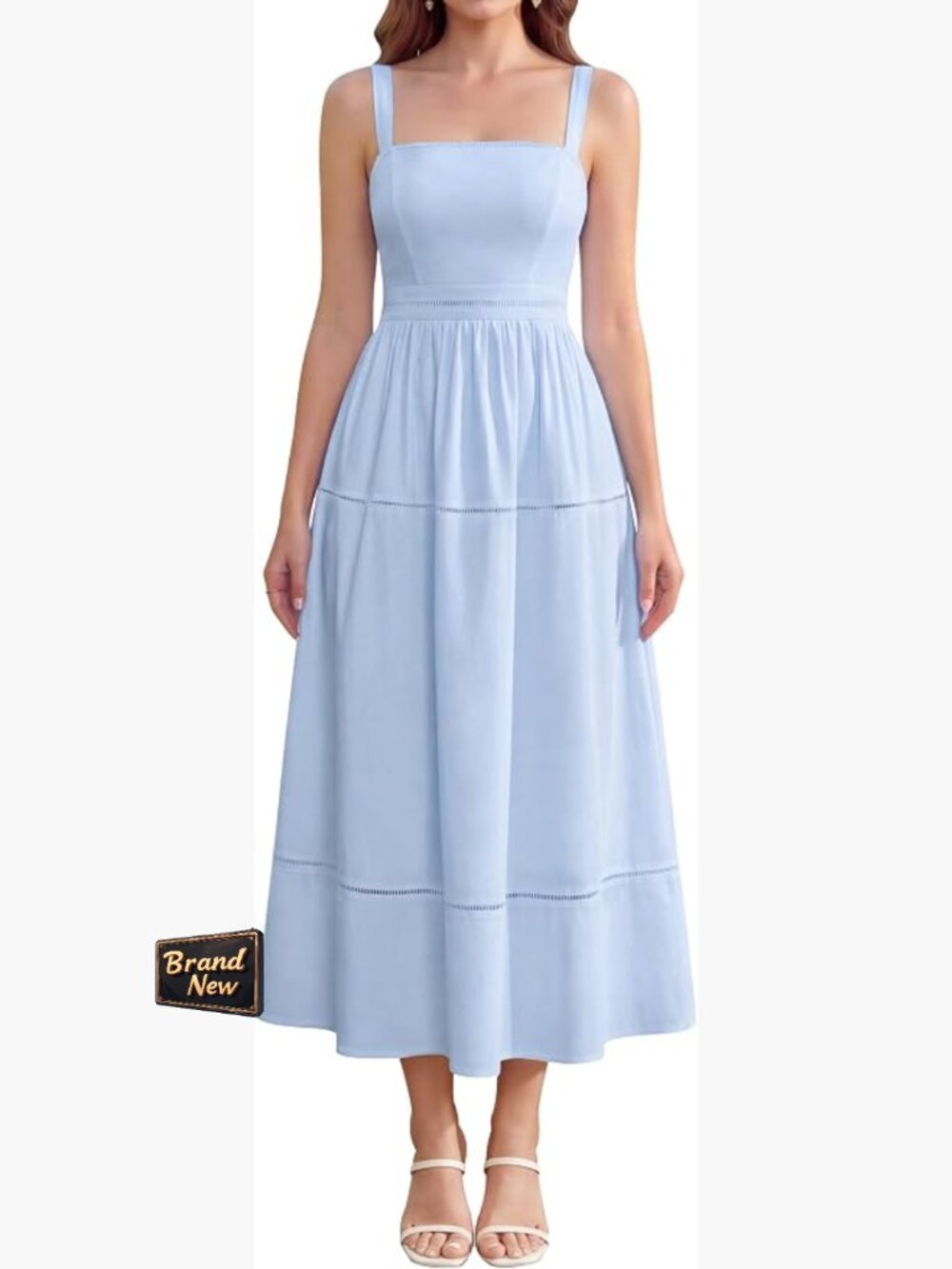 Flowy Corset Midi Dress for Women Summer Wedding Guest Sleeveless Square Neck